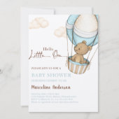 Hello Little One, Teddy Bear Balloon Baby Dusche Einladung (Vorderseite)