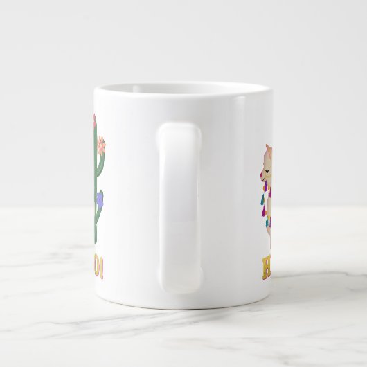 HELLO LLAMA! Niedlicher kleiner Llama und Kaktus Jumbo-Tasse (Rückseite)
