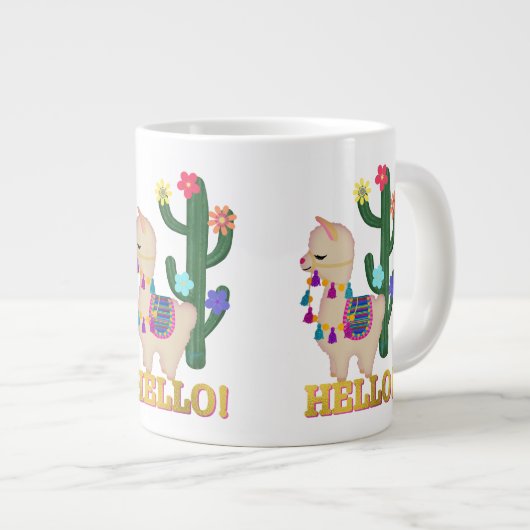 HELLO LLAMA! Niedlicher kleiner Llama und Kaktus Jumbo-Tasse (Vorderseite Rechts)
