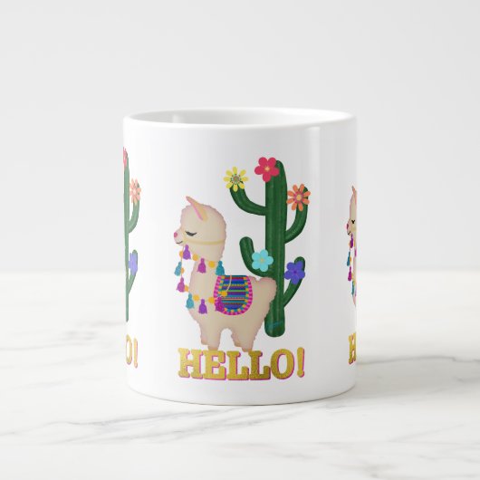 HELLO LLAMA! Niedlicher kleiner Llama und Kaktus Jumbo-Tasse (Vorderseite)