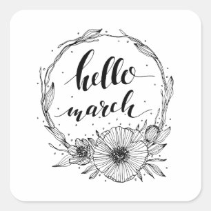 Hello März Line Art Quadratischer Aufkleber