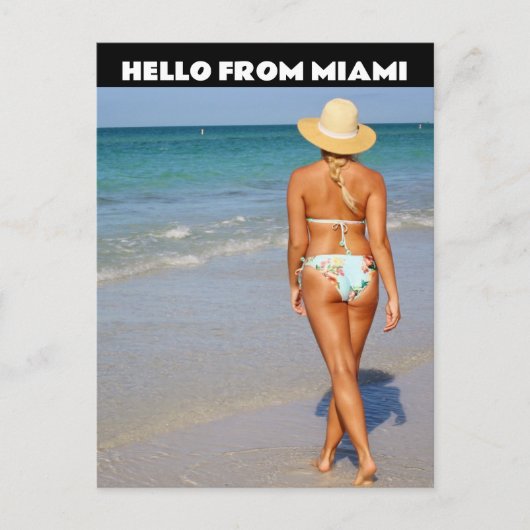 HELLO MIAMI FLORIDA BIKINI BLOND GIRL POSTCARDS POSTKARTE (Vorderseite)