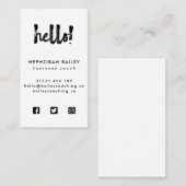 Hello Minimalistisch Social Media Business Card Visitenkarte (Vorne/Hinten)