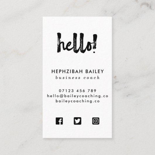 Hello Minimalistisch Social Media Business Card Visitenkarte (Vorderseite)