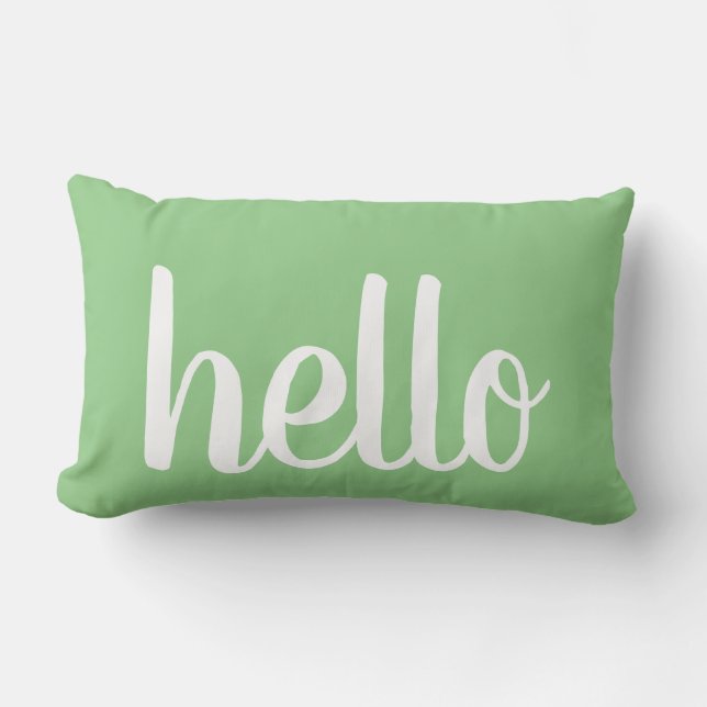 Hello Mint Green Typografie Lumbar Kissen (Vorderseite)
