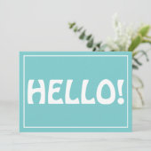 Hello Modern Custom Monogram Text Trendy Aqua Dankeskarte (Stehend Vorderseite)