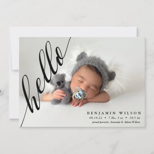 Hello Modern Foto Baby Birth Ankündigung (Vorderseite)