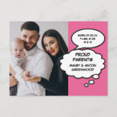 Hello Modern Foto Baby Girl Geburtserklärung Ankündigungspostkarte (Rückseite)