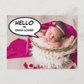 Hello Modern Foto Baby Girl Geburtserklärung Ankündigungspostkarte (Vorderseite)