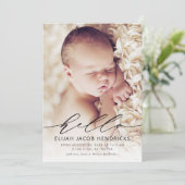 Hello Modern Script Birth Ankündigung (Stehend Vorderseite)