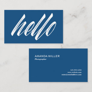 Hello Modern White Script auf Blue Visitenkarte