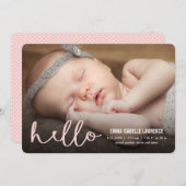 HELLO Moderne Geburtsankündigungen PINK Ankündigung (Vorne/Hinten)