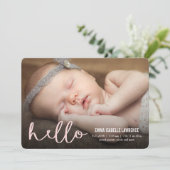 HELLO Moderne Geburtsankündigungen PINK Ankündigung (Stehend Vorderseite)