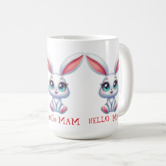 Hello Mom Mug – Cute Bunny Coffee Cup Kaffeetasse (VorderseiteRechts)