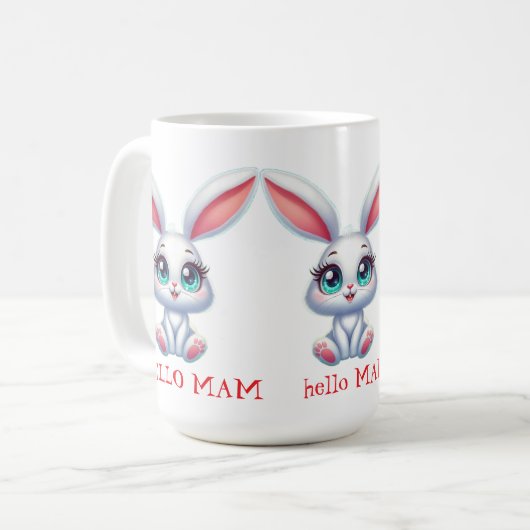 Hello Mom Mug – Cute Bunny Coffee Cup Kaffeetasse (Vorderseite Links)