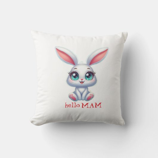 Hello Mom Pillow – Cute Bunny Nursery Cushion Kissen (Vorderseite)