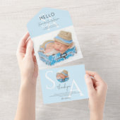 Hello Monogram Foto Boy Birth Ankündigung (Abreißen)