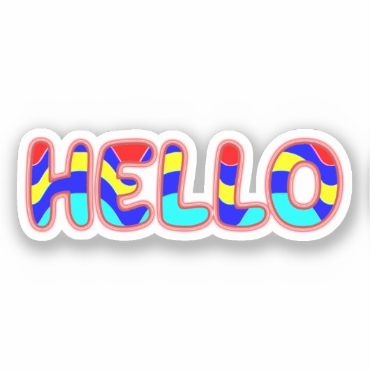 HELLO Multicolor Lebender Text Aufkleber (Vorderseite)