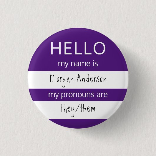 HELLO Name und Pronouns Abzeichen Button (Vorderseite)