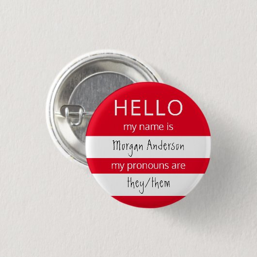 HELLO Name und Pronouns Abzeichen Button (Vorne & Hinten)