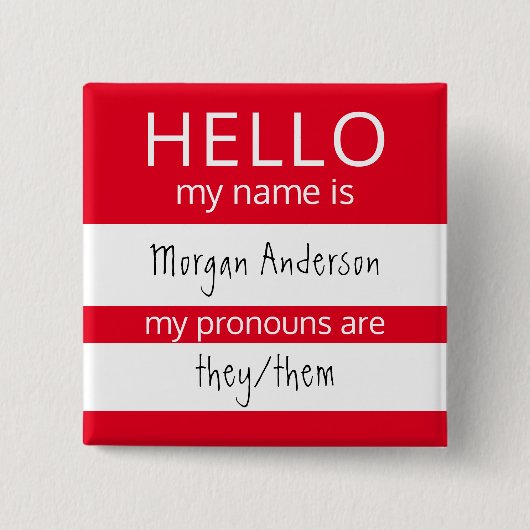 HELLO Name und Pronouns Abzeichen Button (Vorderseite)