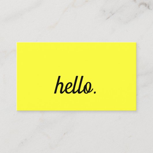 Hello Neon Yellow Cool Typografy Script Visitenkarte (Vorderseite)