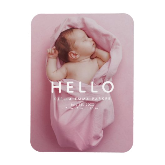 HELLO Neuborn Baby Foto Geburtshinweis Magnet (Vertikal)