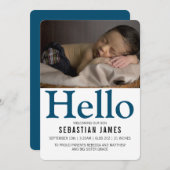 Hello New Baby Blue Personalisiert Ankündigung (Vorne/Hinten)