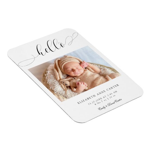 Hello new baby Calligraphy Swashes Elegant Minimum Magnet (Rechte Seite)