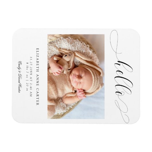 Hello new baby Calligraphy Swashes Elegant Minimum Magnet (Horizontal)