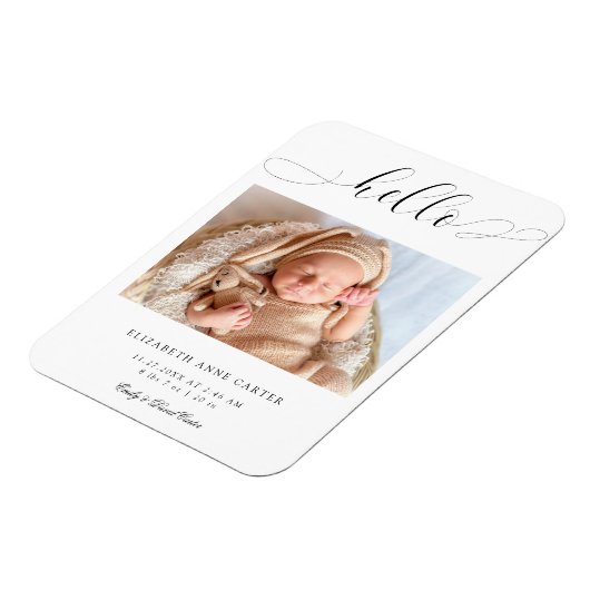 Hello new baby Calligraphy Swashes Elegant Minimum Magnet (Linke Seite)