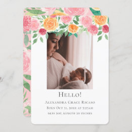 Hello New Baby Foto Personalisiert Pink Blume Einladung