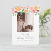 Hello New Baby Foto Personalisiert Pink Blume Einladung (Stehend Vorderseite)