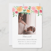 Hello New Baby Foto Personalisiert Pink Blume Einladung (Vorderseite)