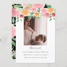 Hello New Baby Foto Personalisiert Pink Blume Einladung