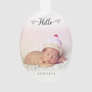 Hello New Baby Girl Boy Personalisiertes Foto Ornament
