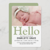 Hello New Baby Green Personalisiert Ankündigung (Vorne/Hinten)