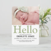 Hello New Baby Green Personalisiert Ankündigung (Stehend Vorderseite)