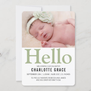 Hello New Baby Green Personalisiert Ankündigung