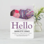 Hello New Baby Lila Personalisiert Ankündigung (Stehend Vorderseite)