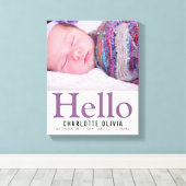 Hello New Baby Lila Themed Personalisierter Sake Leinwanddruck (Insitu (Holzboden))