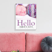 Hello New Baby Lila Themed Personalisierter Sake Leinwanddruck (Insitu (Wohnzimmer))