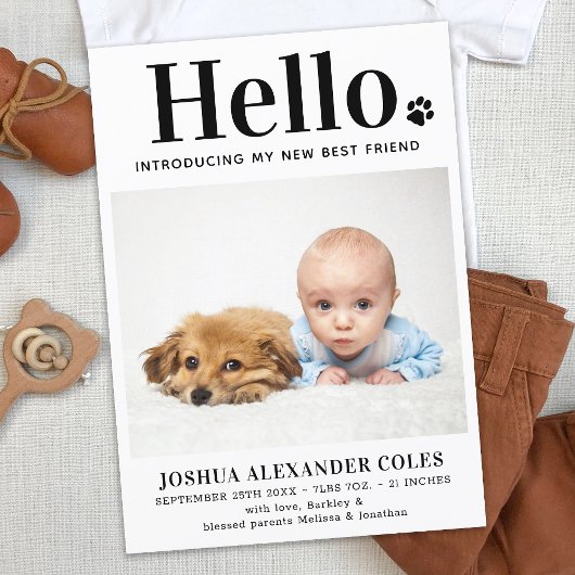 Hello New Baby Modern Pet Neugeborenes Foto Ankündigung