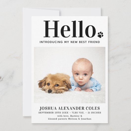 Hello New Baby Modern Pet Neugeborenes Foto Ankündigung (Vorderseite)