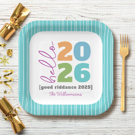 Hello New Year Bold Custom Year Name Spaß Pappteller