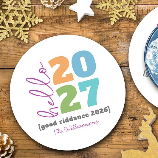 Hello New Year Bold Custom Year Name Spaß Runder Pappuntersetzer