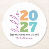 Hello New Year Bold Custom Year Name Spaß Runder Pappuntersetzer (Vorderseite)