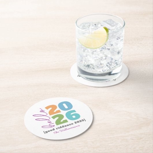 Hello New Year Bold Custom Year Name Spaß Runder Pappuntersetzer (Vor Ort)