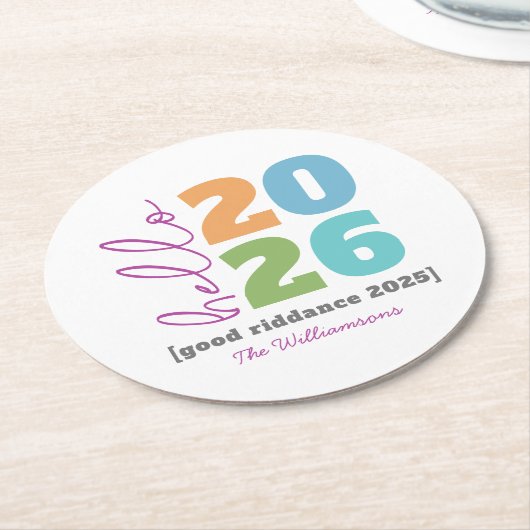 Hello New Year Bold Custom Year Name Spaß Runder Pappuntersetzer (Angewinkelt)