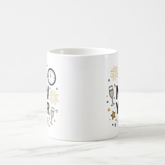 Hello New Year Cute Hand-Drawn Fireworks Mug Kaffeetasse (Mittel)